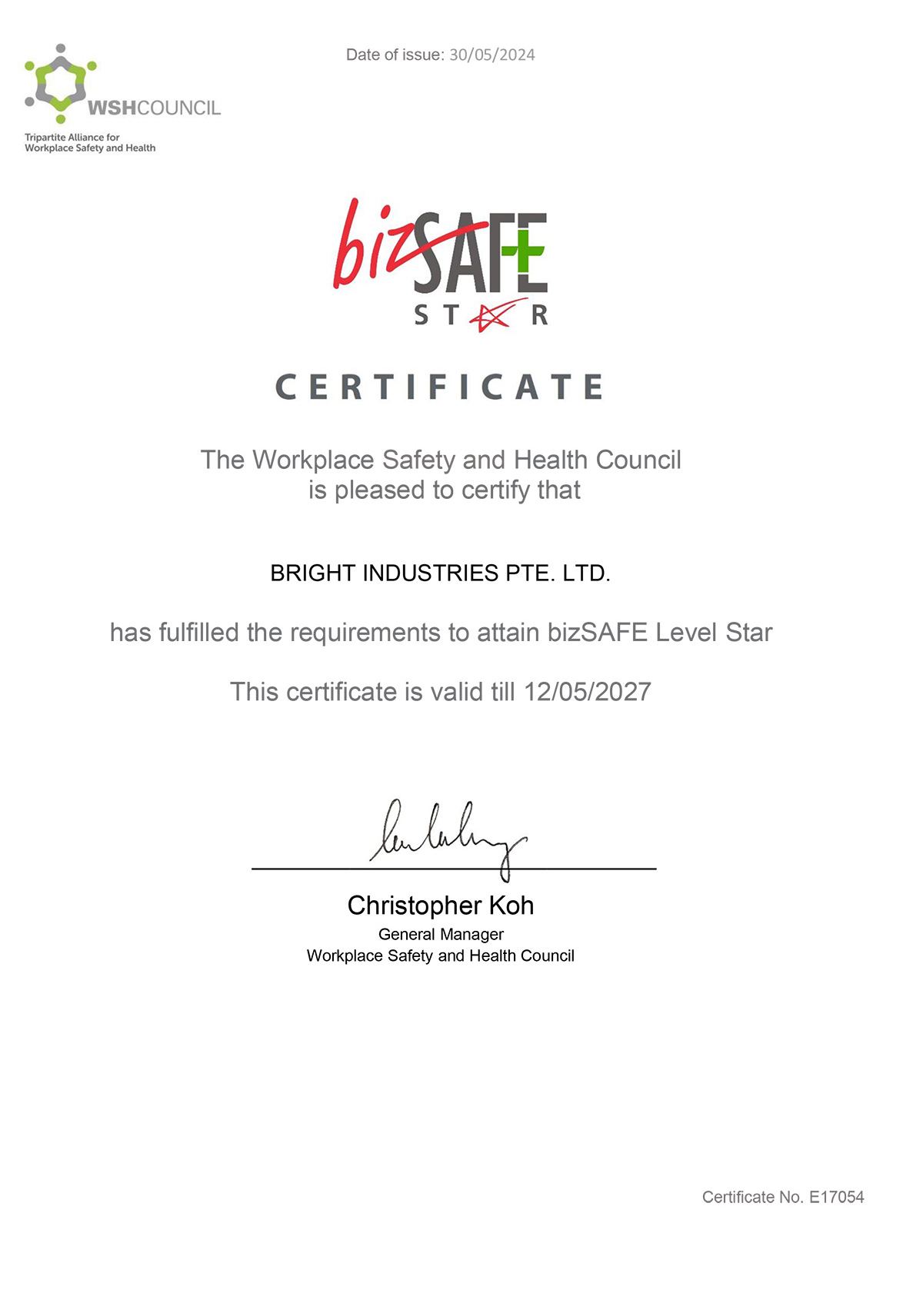Certificate -bizSafe-STAR